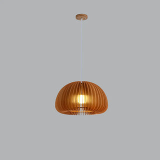 Elegant 1 Light Simple Brown Dish Pendant Lamp with Solid Wood Shade and String Mounting Zawala Image - 7