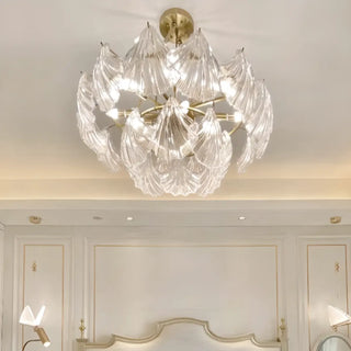 ZOWALA - Elegant Large Glass Shell Gold Chandelier for Living Room Image - 1