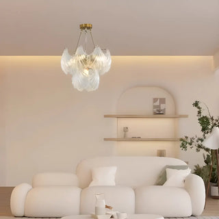 ZOWALA - Elegant Large Glass Shell Gold Chandelier for Living Room Image - 14