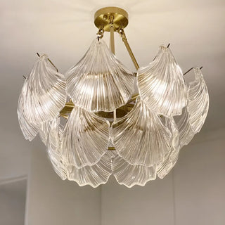 ZOWALA - Elegant Large Glass Shell Gold Chandelier for Living Room Image - 2
