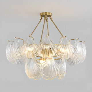 ZOWALA - Elegant Large Glass Shell Gold Chandelier for Living Room Image - 3