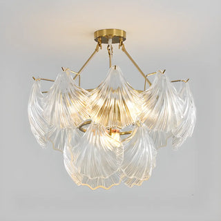 ZOWALA - Elegant Large Glass Shell Gold Chandelier for Living Room Image - 4