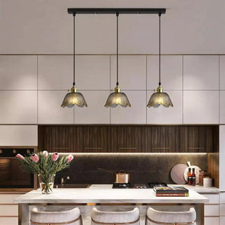 ZOWALA - Elegant Dining Room Floral Glass Pendant Light Gold Image - 1