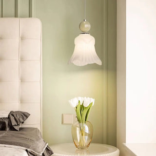 Elegant Flower White Glass Bedroom Pendant Light Zawala Image - 1