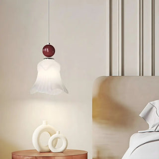 Elegant Flower White Glass Bedroom Pendant Light Zawala Image - 2
