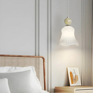 Elegant Flower White Glass Bedroom Pendant Light Zawala Image - 3