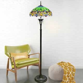 Baroque Dragonfly Stained Glass Yellow Metal Floor Lamp Zawala Image - 2
