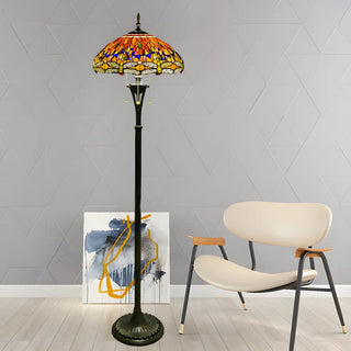 Baroque Dragonfly Stained Glass Yellow Metal Floor Lamp Zawala Image - 4