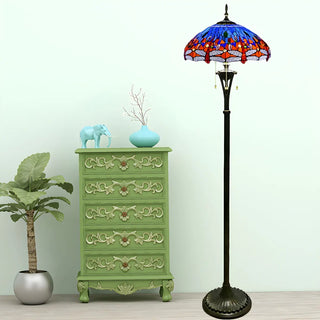 Baroque Dragonfly Stained Glass Yellow Metal Floor Lamp Zawala Image - 7