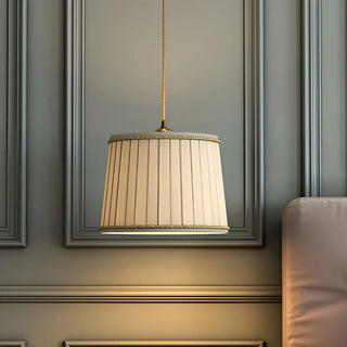 Classic Fabric Drum Beige Pleated Bedroom Pendant Light Zawala Image - 1