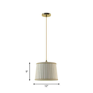 Classic Fabric Drum Beige Pleated Bedroom Pendant Light Zawala #size