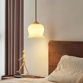 ZOWALA - Modern Bedroom Walnut Beige Resin Bell Pendant Light Image - 1