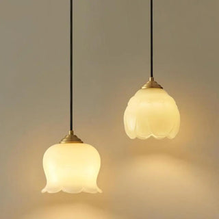 ZOWALA - Modern Bedroom Walnut Beige Resin Bell Pendant Light Image - 13