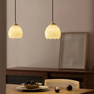 ZOWALA - Modern Bedroom Walnut Beige Resin Bell Pendant Light Image - 2
