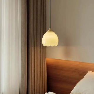 ZOWALA - Modern Bedroom Walnut Beige Resin Bell Pendant Light Image - 3