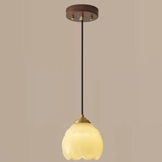ZOWALA - Modern Bedroom Walnut Beige Resin Bell Pendant Light Image - 7