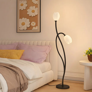 2-Light Bedside Black Tulip-Shaped Metal Floor Lamp Zawala Image - 1