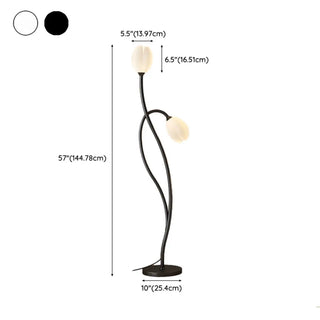 2-Light Bedside Black Tulip-Shaped Metal Floor Lamp Zawala #size