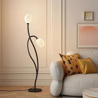 2-Light Bedside Black Tulip-Shaped Metal Floor Lamp Zawala Image - 2