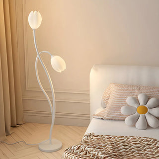 2-Light Bedside Black Tulip-Shaped Metal Floor Lamp Zawala Image - 3
