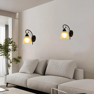 Black Curved Arm Frosted Glass Flower Wall Sconce Zawala Image - 1