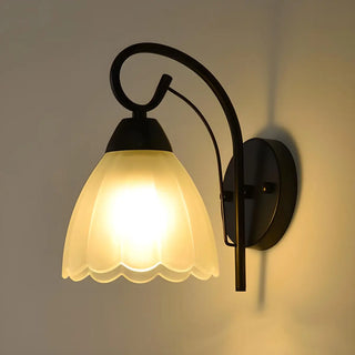 Black Curved Arm Frosted Glass Flower Wall Sconce Zawala Image - 3