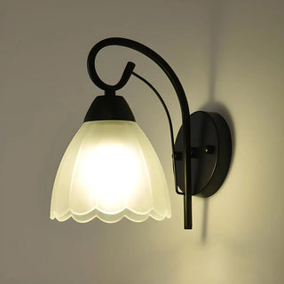 Black Curved Arm Frosted Glass Flower Wall Sconce Zawala Image - 4