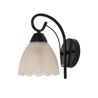 Black Curved Arm Frosted Glass Flower Wall Sconce Zawala Image - 5