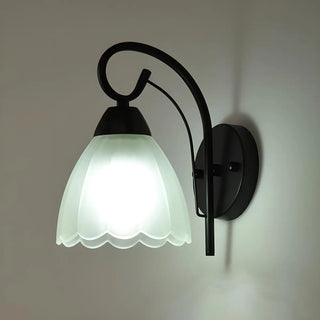 Black Curved Arm Frosted Glass Flower Wall Sconce Zawala Image - 6