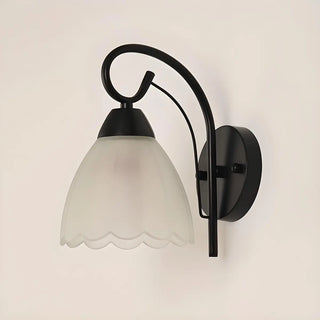 Black Curved Arm Frosted Glass Flower Wall Sconce Zawala Image - 7
