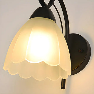 Black Curved Arm Frosted Glass Flower Wall Sconce Zawala Image - 9