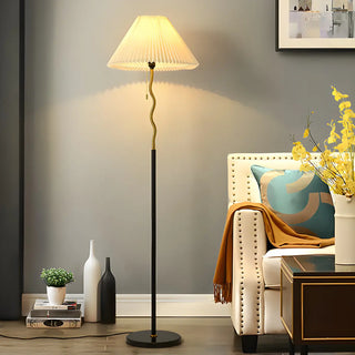 Elegant Wavy Pole Floor Lamp with Pleated Shade Zawala Image - 1