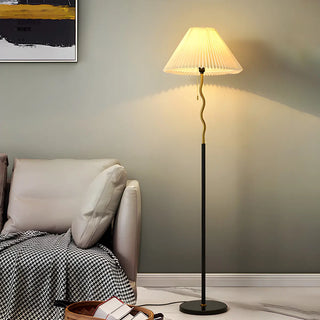 Elegant Wavy Pole Floor Lamp with Pleated Shade Zawala Image - 3