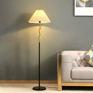 Elegant Wavy Pole Floor Lamp with Pleated Shade Zawala Image - 9