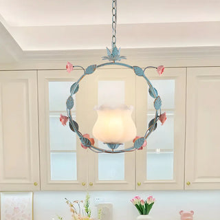 ZOWALA - Elegant Blue Floral Ring Living Room Pendant Light Image - 1