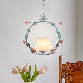 ZOWALA - Elegant Blue Floral Ring Living Room Pendant Light Image - 2