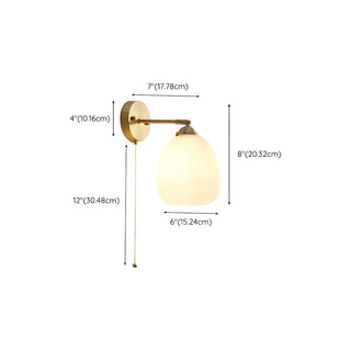 ZOWALA - Simple Ribbed Dome Glass Brass Wall Lamp with Pull Chain Image - 12