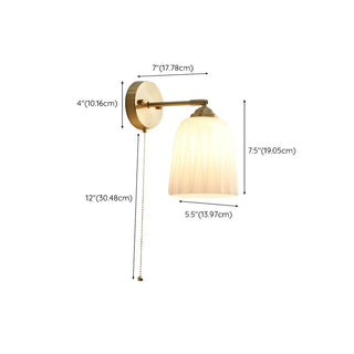 ZOWALA - Simple Ribbed Dome Glass Brass Wall Lamp with Pull Chain Image - 13