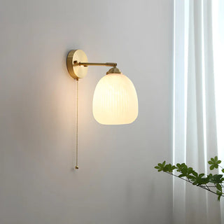 ZOWALA - Simple Ribbed Dome Glass Brass Wall Lamp with Pull Chain Image - 5