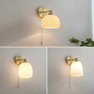 ZOWALA - Simple Ribbed Dome Glass Brass Wall Lamp with Pull Chain Image - 6