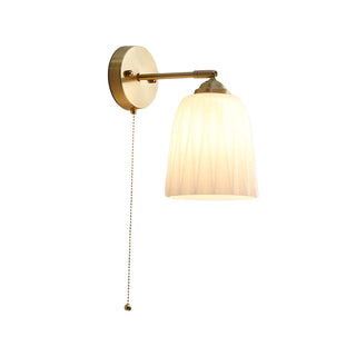 ZOWALA - Simple Ribbed Dome Glass Brass Wall Lamp with Pull Chain Image - 8