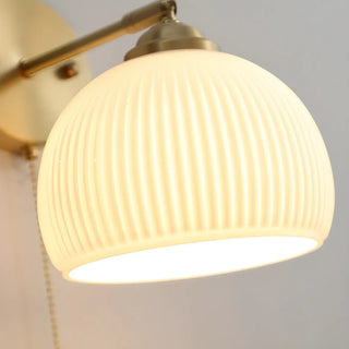 ZOWALA - Simple Ribbed Dome Glass Brass Wall Lamp with Pull Chain Image - 9