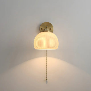 ZOWALA - Simple Ribbed Dome Glass Brass Wall Lamp with Pull Chain Image - 9
