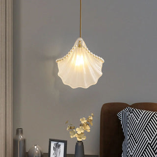 Elegant Modern Bedroom Shell Glass Pendant Light Zawala Image - 1