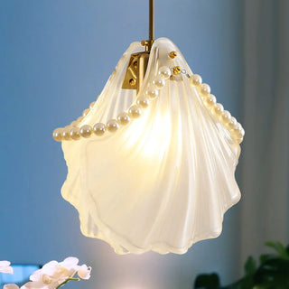 Elegant Modern Bedroom Shell Glass Pendant Light Zawala Image - 11