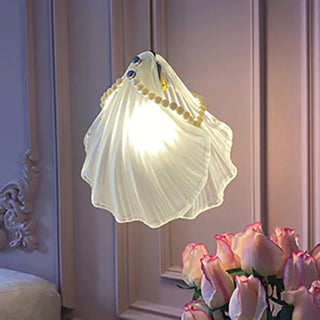 Elegant Modern Bedroom Shell Glass Pendant Light Zawala Image - 15