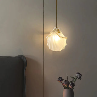 Elegant Modern Bedroom Shell Glass Pendant Light Zawala Image - 2