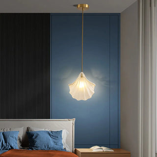 Elegant Modern Bedroom Shell Glass Pendant Light Zawala Image - 3
