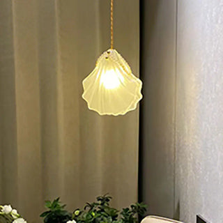 Elegant Modern Bedroom Shell Glass Pendant Light Zawala Image - 4