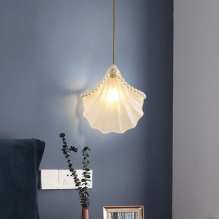 Elegant Modern Bedroom Shell Glass Pendant Light Zawala Image - 6